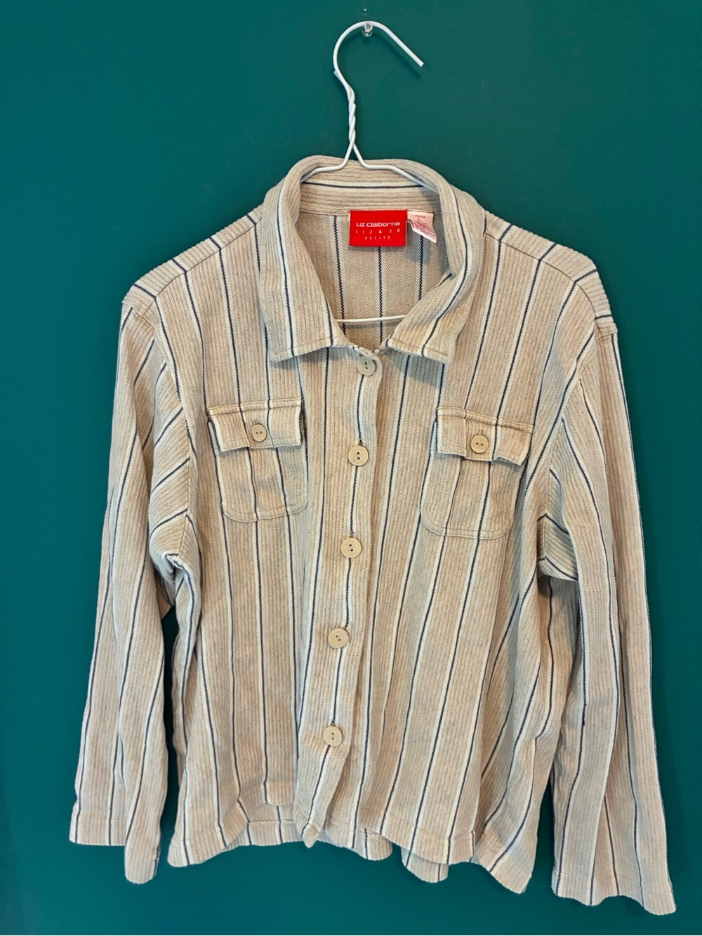 Liz Claiborne Beige Striped Button-Up shirt, petite